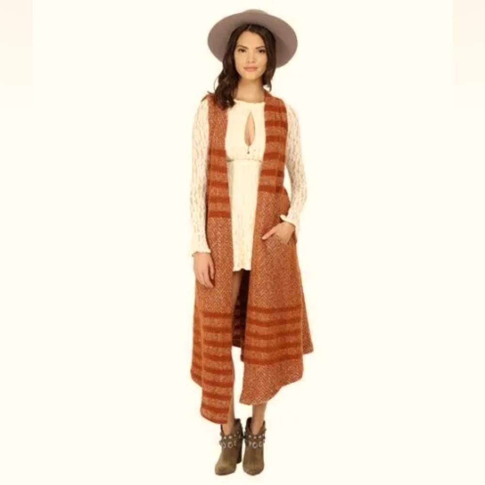 Free People Queens Park Maxi Knit Wool Asymmetrical Sweater Vest